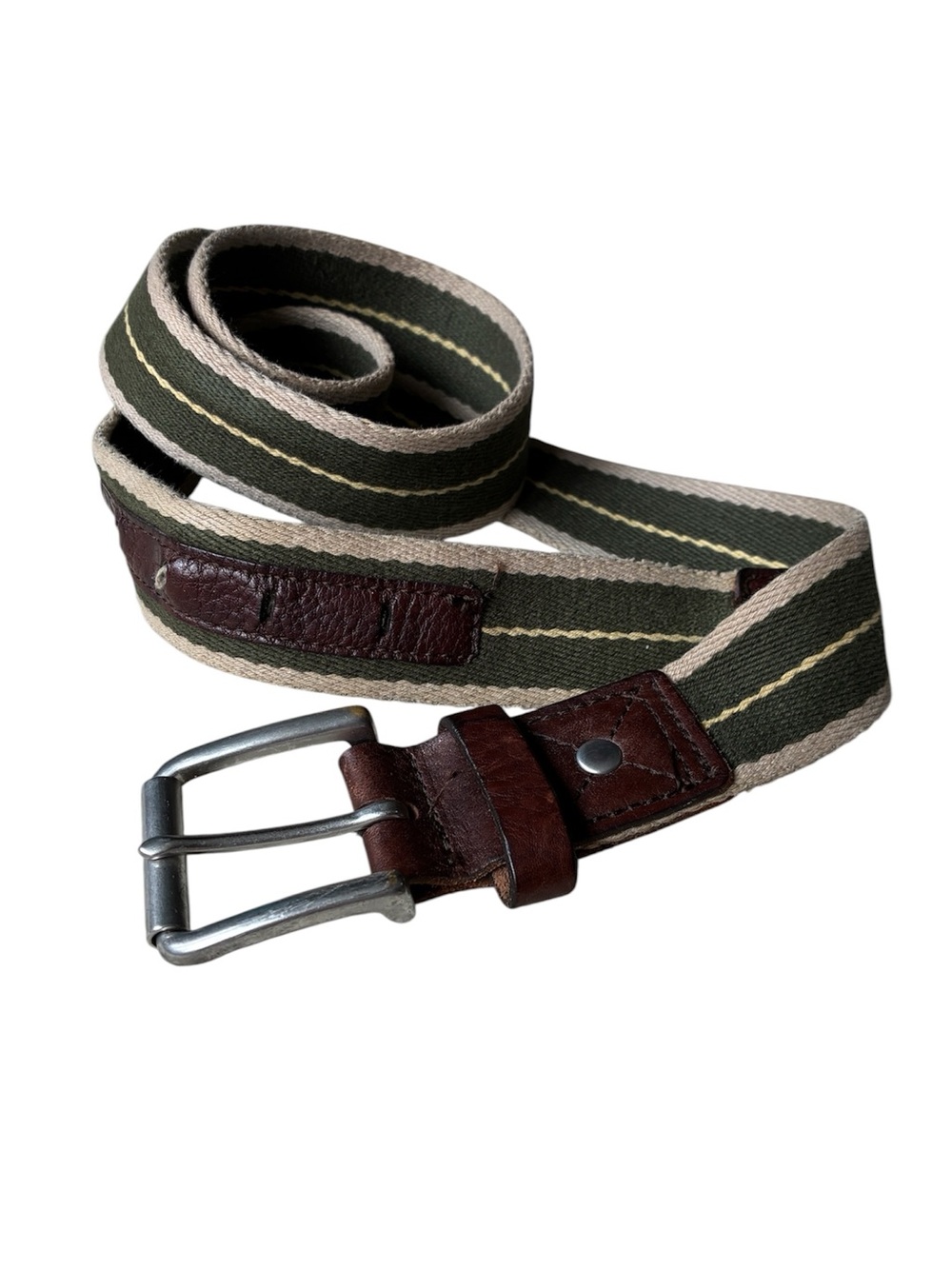Banana Republic Vintage Men's Green Canvas Web Belt with Leather Trim Size 36